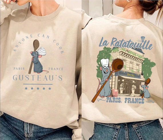 Font and Back Cartoon Rat Shirt Png, Retro Mouse Cooking Paris & France Shirt Png, Mouse chef, Anyone Can Cook, Little Chef Png