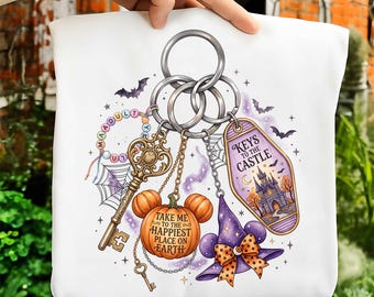Halloween Castle Keychain Png, Magical Halloween Png, Pumpkin Mouse Ears Png, Spooky Vibes Png, Halloween Shirt Design, Digital Download