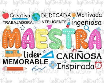 Retro Maestra Word Png, Teacher Life Png, Teach Love Inspire, Teacher Appreciation Gift, Maestra School Png, Spanish Teacher, Back To School