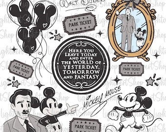 Mouse Signature Png, Classic Mouse Holiday Them Park Clipart, Retro Mouse Balloons Png, Magic Ticket Png, Family Vacation Png Sublimation