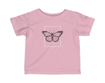 Chemise pour bébé papillon | Chemise florale pour bébé | Chemise pour bébé à contour papillon | Chemise pour bébé florale pastel | Tee-shirt pour nourrissons de jardinage |