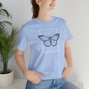 Butterfly Jersey Short Sleeve Tee | Butterfly Outline Tee | Pastel Floral Tee | Gardening Tee | Flower Tee