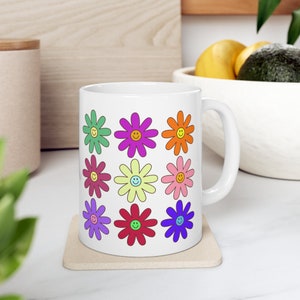 Smiley Face Mug | Daisy Smiley Face Mug | Happy Flower Mug | Retro Smiley Face Mug | Vintage Smiley Face Mug |