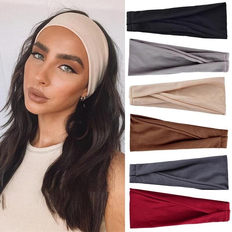 Bandeau en plusieurs couleurs pour femmes, bandeau en coton fin uni, bandeau d'été élastique image 1