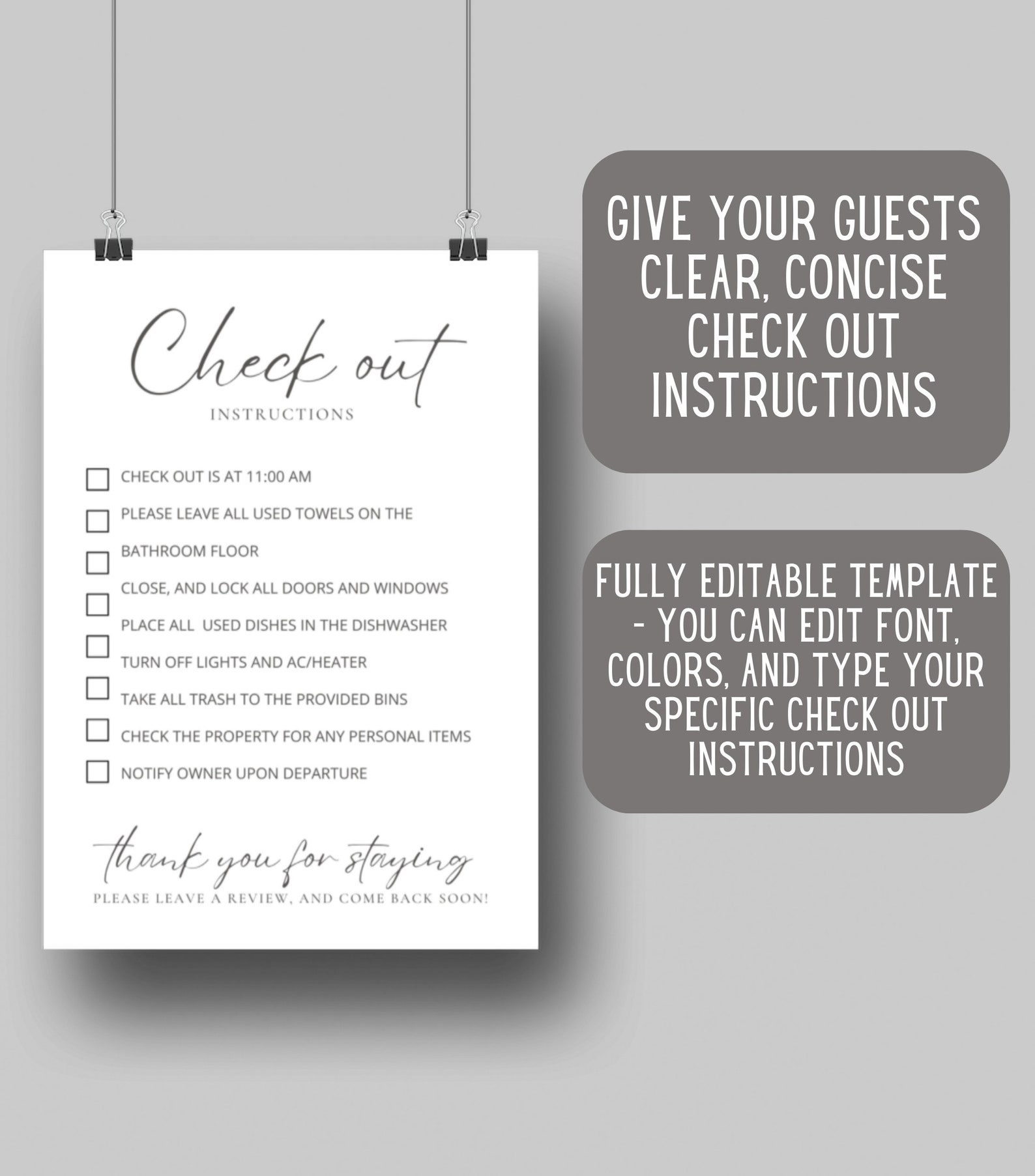 Fillable and Editable Airbnb Printables Checkout Instructions Airbnb