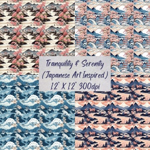 Tranquility & Serenity Japanese Art Inspired Digital Print 4-Pack (12&quot; X 12&quot; 300dpi)