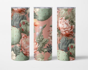 20oz Skinny Tumbler Pink Cactus Sublimation Design Templates, Tumbler Straight PNG Digital