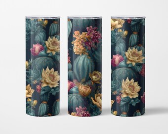 20oz Skinny Tumbler Cacti & Cactus Floral Sublimation Design Templates, Tumbler Straight PNG Digital