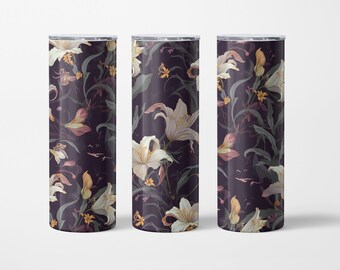 20oz Skinny Tumbler field flowers purple Sublimation Design Templates, Tumbler Straight PNG Digital