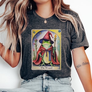 The Wizard Frog Tarot Card T-Shirt, Funny Frog Crayon Art Drawing Shirt, Goblincore Clothing, Witchy Cottagecore Tee, Tarot Lover Gift