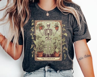 Gardener Skeleton Shirt, Plant Lover Tarot Card Shirt, Gardener Gift, Plant Lover Gift, Plant Mom Shirt, Gardening Shirt