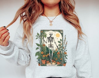 The Gardener Skeleton Sweatshirt, Plant Lover Tarot Card Sweater, Gardener Gift, Plant Lover Gift, Plant Mom Shirt, Gardening Shirt