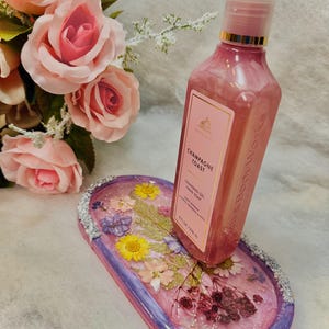 Decorative Pink Vanity Tray- Resin Tray, Oval Tray, Perfume Tray, Trinket Tray, Jewelry Tray, Kitchen Tray, Bathroom Tray, Display Tray