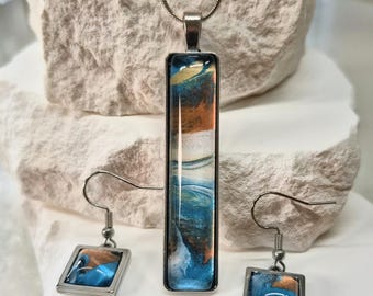 Fluid Pour Art Necklace/Earring Set