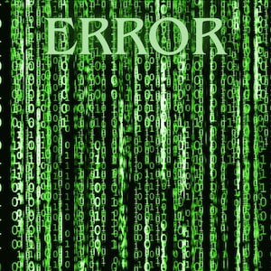Peut inclure: Image d'art numérique avec un fond noir et un effet de pluie de code binaire vert. Les mots "SYSTEM ERROR" sont affichés en grandes lettres blanches et grasses au centre de l'image.