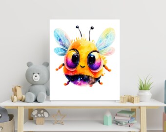 Lámina decorativa infantil con abejas burbuja, decoración caprichosa de abejas (descarga digital)