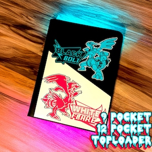 Pokemon ETB style Zipper Premium Sammelmappe für Black Bolt White Flare - full cover design auf 9 Pocket, 12 Pocket und Toploader Style Ordnern!