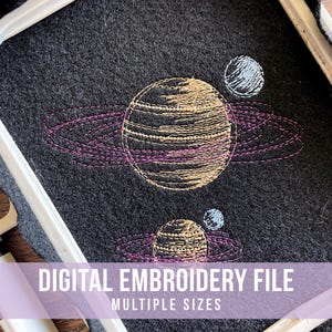Quick Stitch Ringed Planet | Machine Embroidery | Instant Digital File | PES, DST, EXP, & more | Multiple Sizes