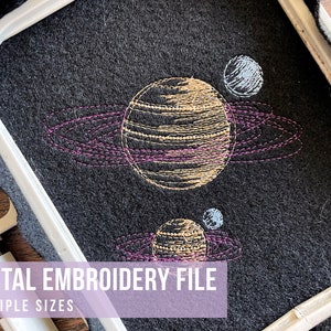 Quick Stitch Ringed Planet | Machine Embroidery | Instant Digital File | PES, DST, EXP, & more | Multiple Sizes