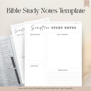 Bible Study Notetaking Guide- Scripture Notes Template, Digital Download, Printable, PDF