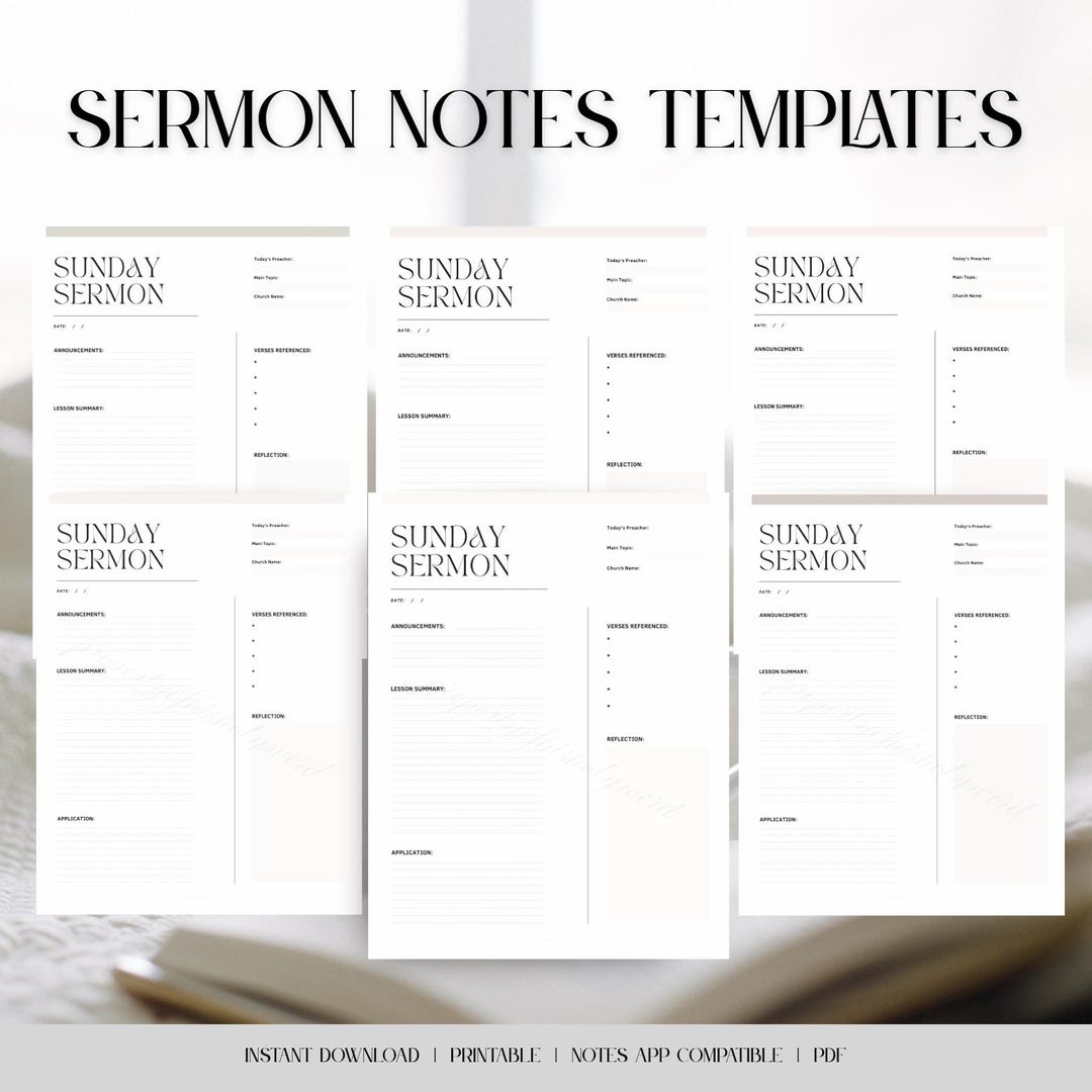 Church Notes Outline- Sermon Notes, Bible Study Guide Template ...