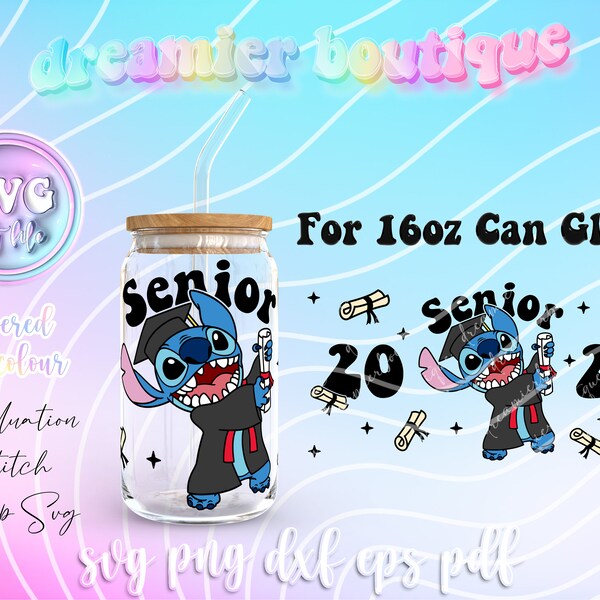 Graduation Stitch Senior 16 Oz Libbey Can Glass Svg Png For Cricut, Layered Svg Png For Sublimation, High School 2024 Graduation Svg Wrap