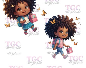 Fun Afro American Girl Clipart, 2 picture bundle