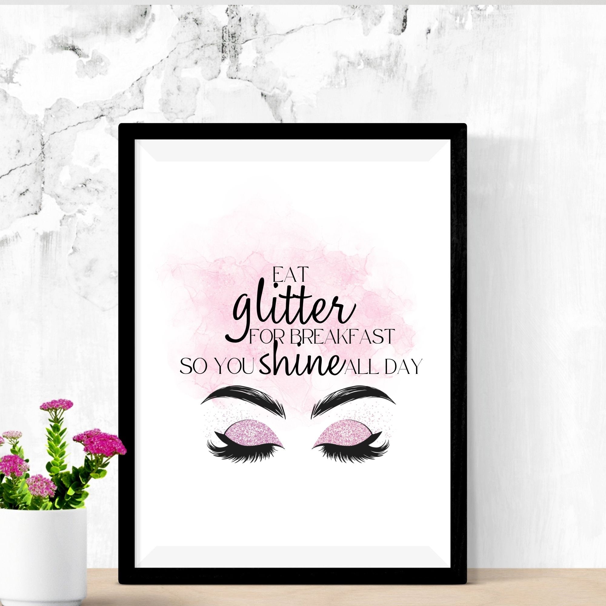 Set of 3 Printable Pink Makeup Wall Art: makeup is My Happy Place too Glam to Give a Damn eat ...