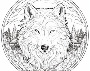 Paquete de arte para colorear de lobos (paquete de 5 imágenes)