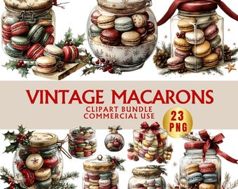 Vintage Christmas Macaron Clipart | Watercolor Cookie Jar PNG Set (digital download)