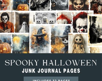 不気味なシーンのジャンクジャーナルページ：ゴシックハロウィンの