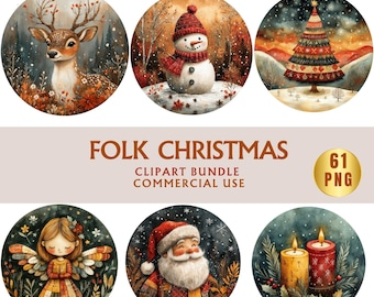 Watercolor Christmas Clipart: Nordic Folk PNG Set (Digital Download)