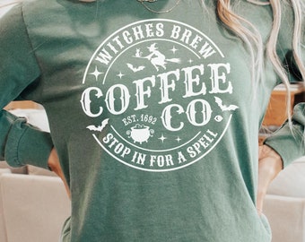 Witches Brew Coffee Co Comfort Colors Longsleeve Shirt | Halloween Shirt | Halloween Witches Comfort Colors | Funny Spooky Shirt | Unisex