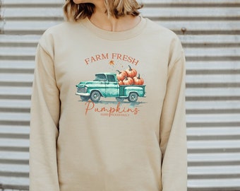 Cute Pumpkin Sweatshirt, Fall Vintage Truck Crewneck, Farmers Market Pumpkin Shirt, Halloween Sweatshirt, Unisex