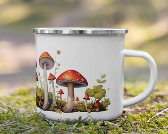 Mushrooms Enamel Camping Mug, Camping Gift, Outdoors Mug, Coffee Cup