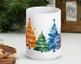 Rainbow Christmas Tree Mug, Christmas Tree Coffee Mug, Colorful Christmas Tree Tea Cup