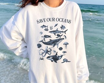 Vintage Ocean Animal Sweatshirt, Whale, Sea Turtle, Orca, Octopus Sweatshirt, Coconut Girl Ocean Beach Crewneck, Ocean Animal Shirt, Unisex