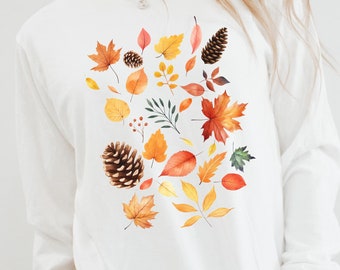 Fall Leaves Comfort Color Shirt, Autumn Tee, Cottagecore Minimalist Nature Shirt, Oversized Unisex Tshirt