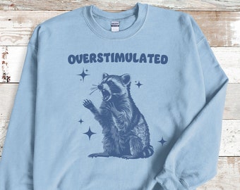 Overstimulated Raccoon Sweatshirt, Trash Panda Crewneck, Mental Health Sweatshirt, Anxiety Crewneck, Unisex Sweatshirt