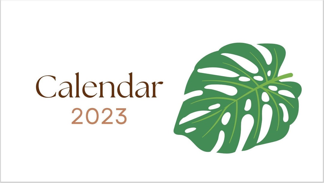 2023 Calendar Printable Desk Calendar Monthly Tropical Green Leaves