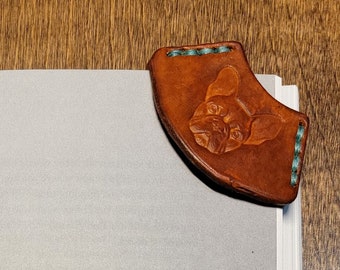 French Bulldog Leather Corner Bookmark, Handmade Dog Lover Gift