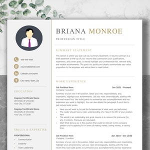 Resume Template with Photo, Professional Resume Template for Word & Pages, Clean CV Template with Picture, Resume and Cover Letter Template
