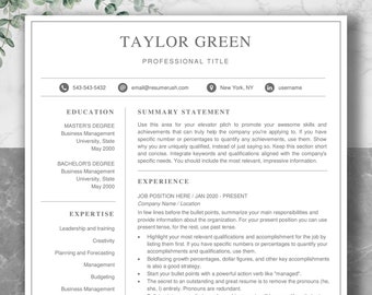 Resume Template | CV Template | Professional Resume Template for Word, Pages, Google Docs + Business Card | Minimalist Resume | Lebenslauf