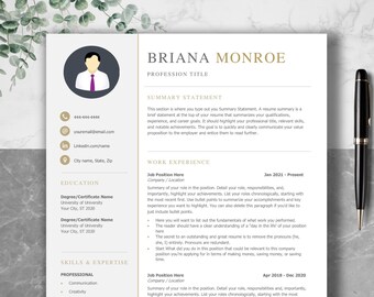 Resume Template with Photo, Professional Resume Template for Word & Pages, Clean CV Template with Picture, Resume and Cover Letter Template