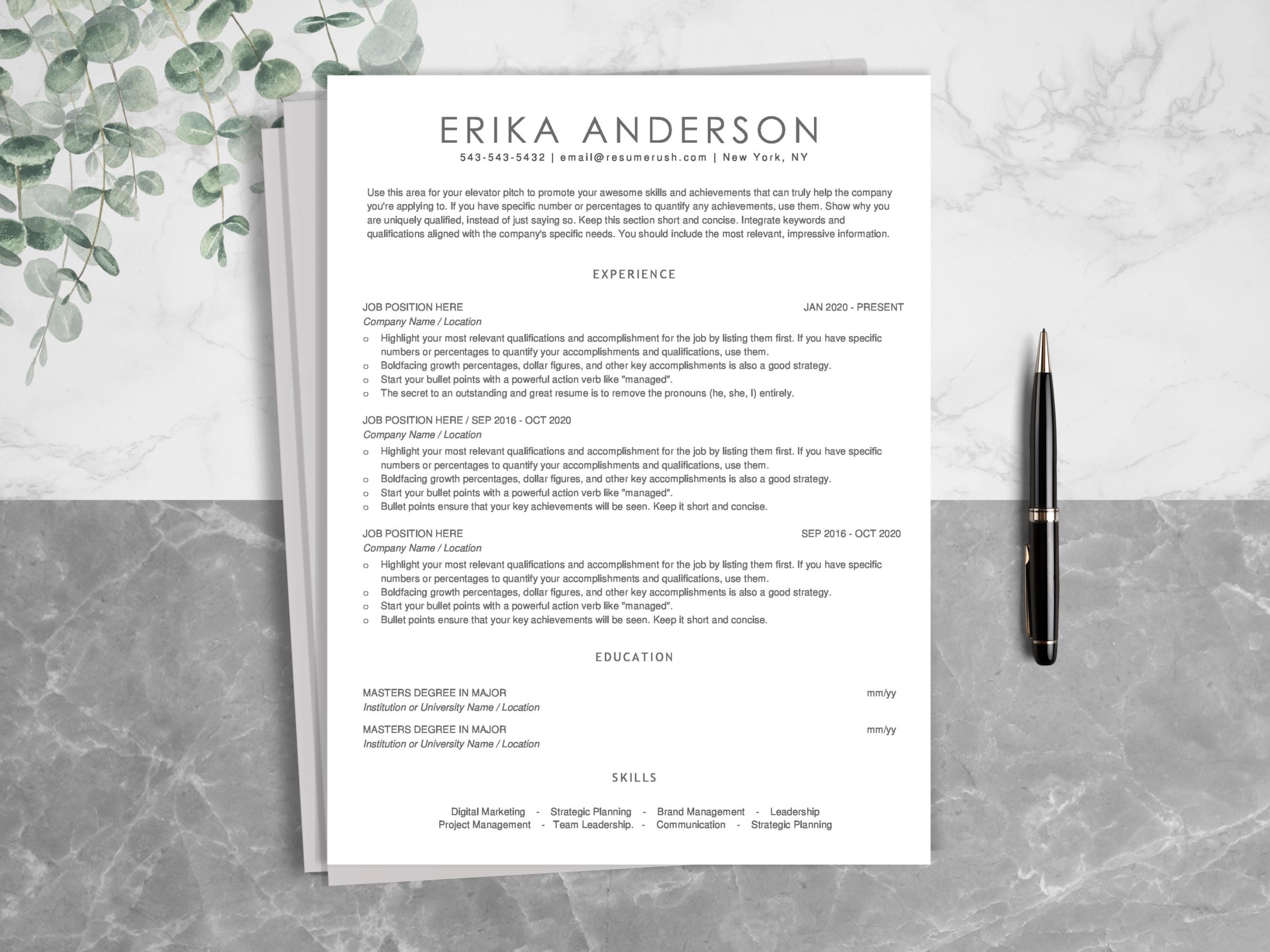 ATS Friendly Resume Template: Minimalist CV Design (instant Download ...