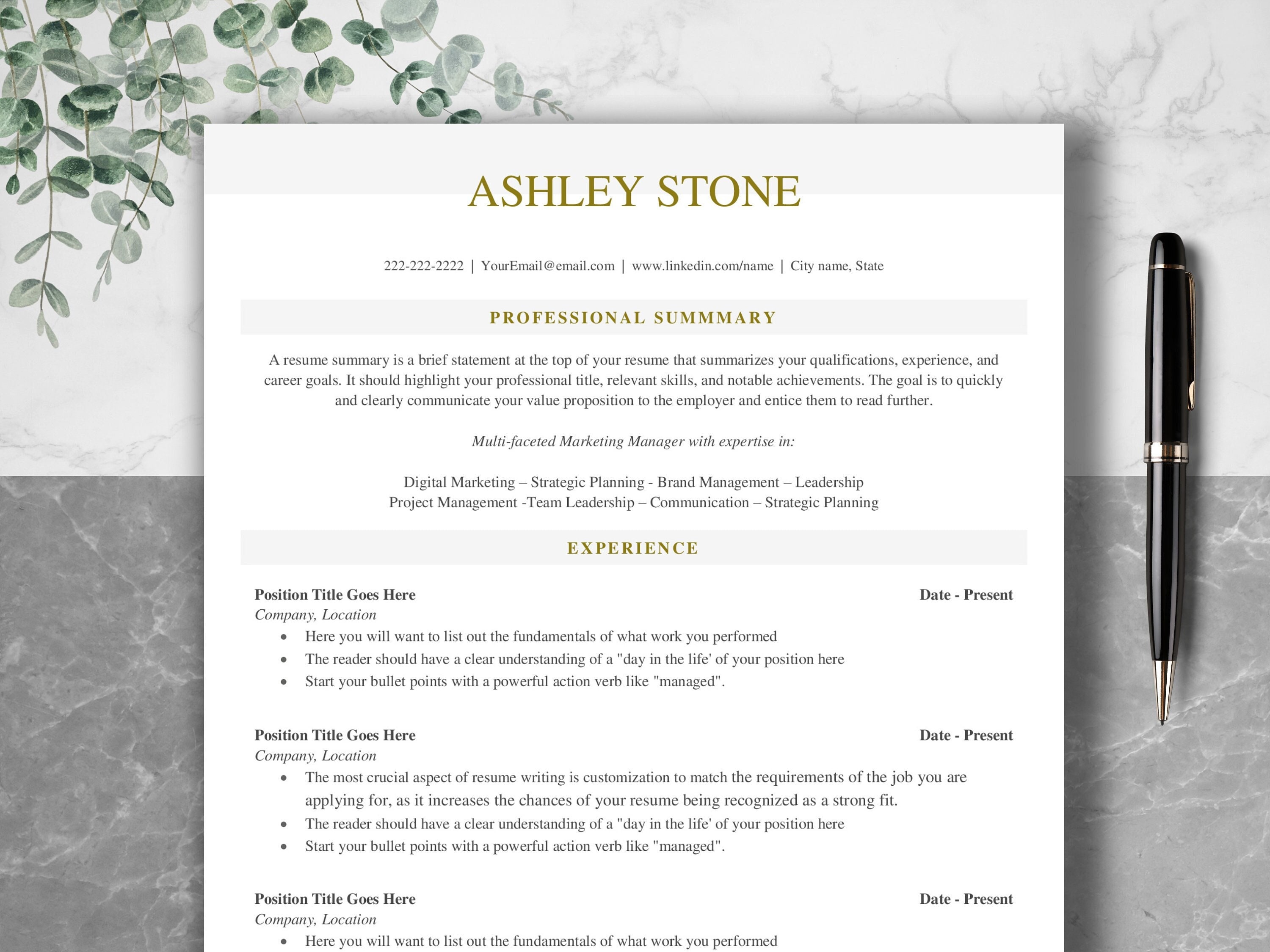 ATS Resume Template: Clean, Modern Design for MS Word, Pages - Etsy, image size:3000x2250