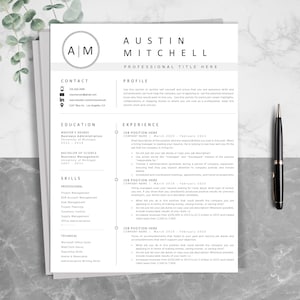 Modern Resume Template for Word & Pages: Clean CV Design (digital ...