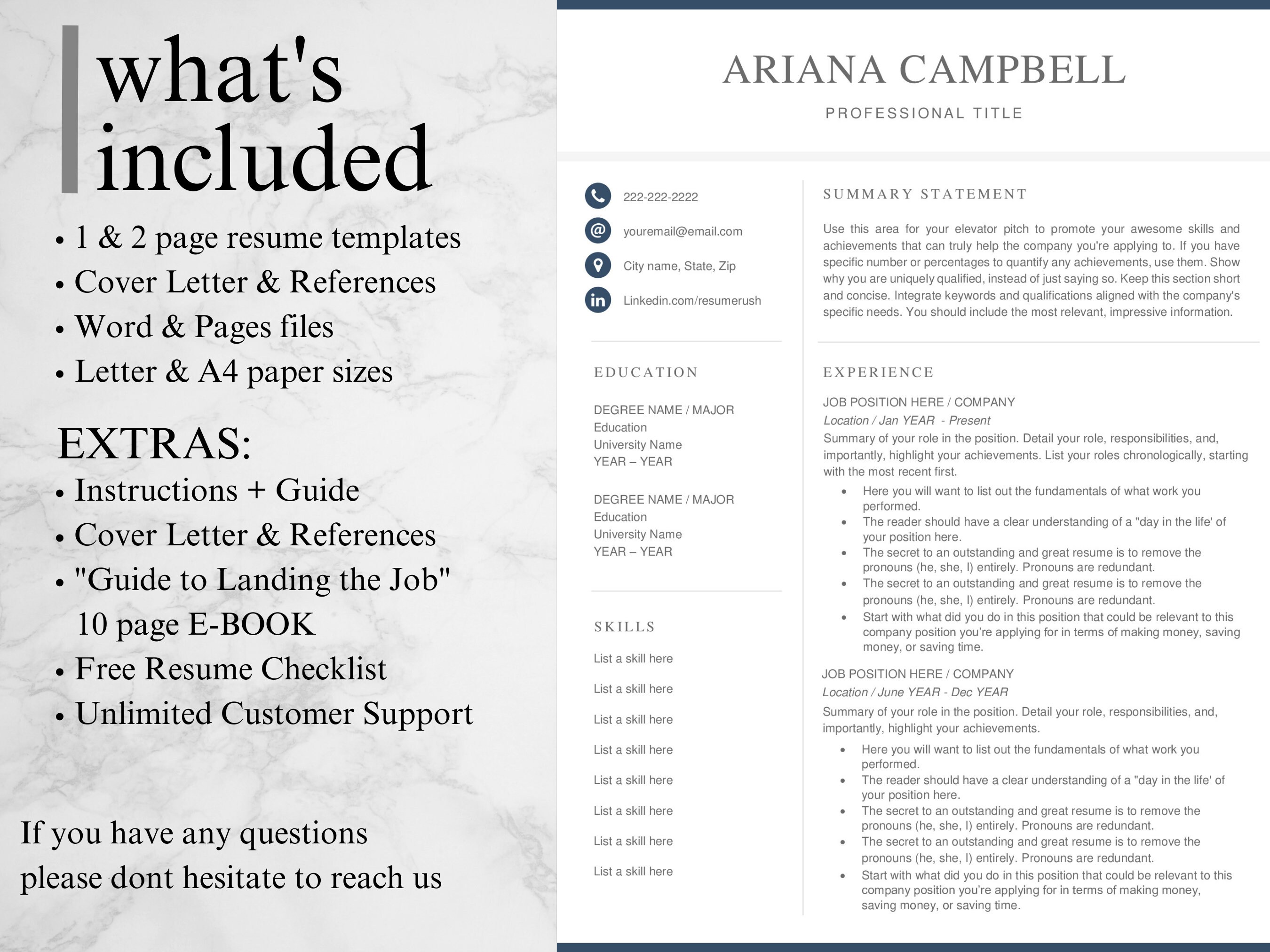 Professional Resume Template for Microsoft Word & Pages, Business ...