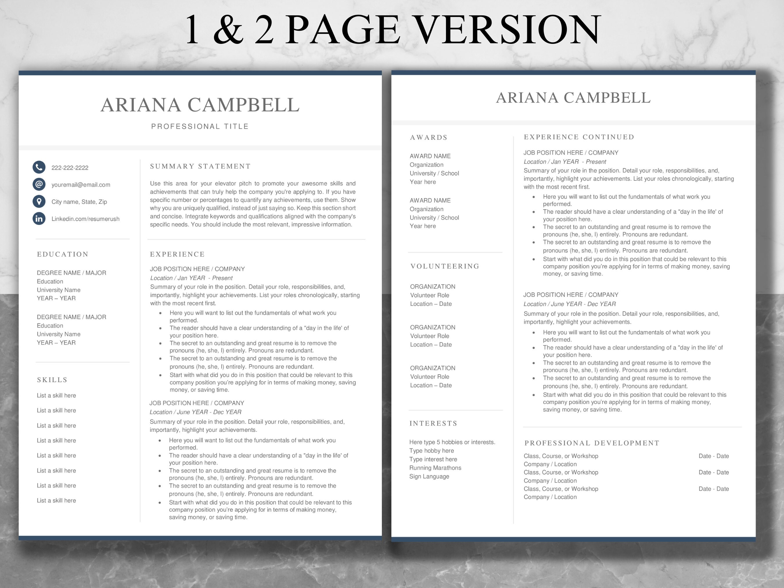 Professional Resume Template for Microsoft Word & Pages, Business ...