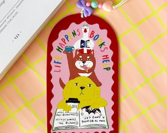 Relaxing Animals Bookmark – Dogs & Duck Reading, Handmade Book Lover Gift